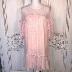 Stevie May Sheer Tiered Ruffle Mid Sleeves Ruffle Trimmed Hemline Babydoll Dress
